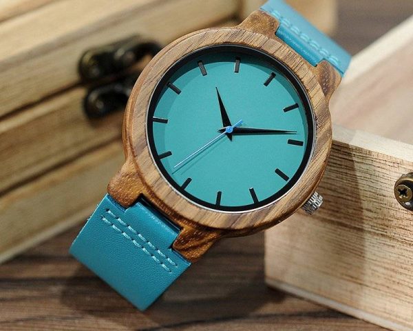 Unisex Blue Leather and Wood Watch for Lovers of Nature