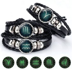 Signs of the Zodiac Luminous Decorated Leather Bracelet