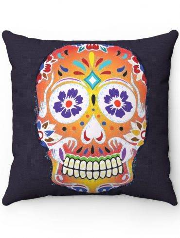 Dark Fizzy Orange Dios De Muerte Cushion | Sugar Skull Square Feature Pillow House and Home 