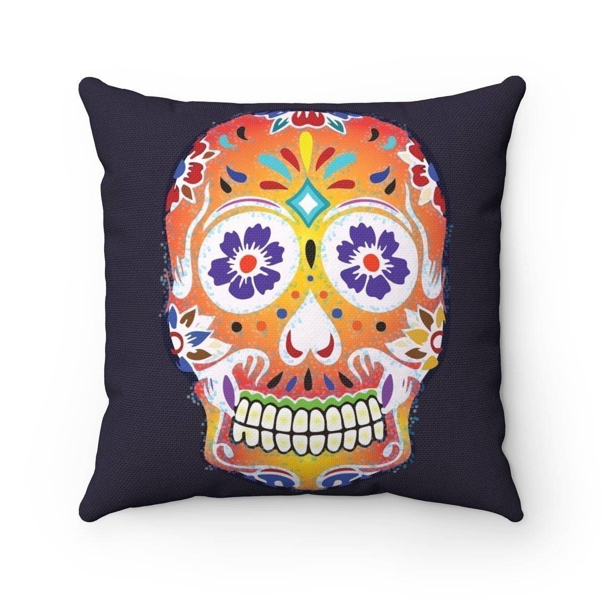Dark Fizzy Orange Dios De Muerte Cushion | Sugar Skull Square Feature Pillow House and Home 