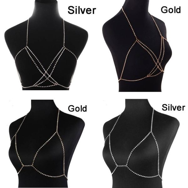 Full Rhinestone Body Chain Upper Body Necklace | Rhinestone Crystal Breast Chain