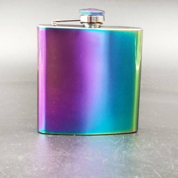 Rainbow Colored Stainless Steel Hip Flask 6oz