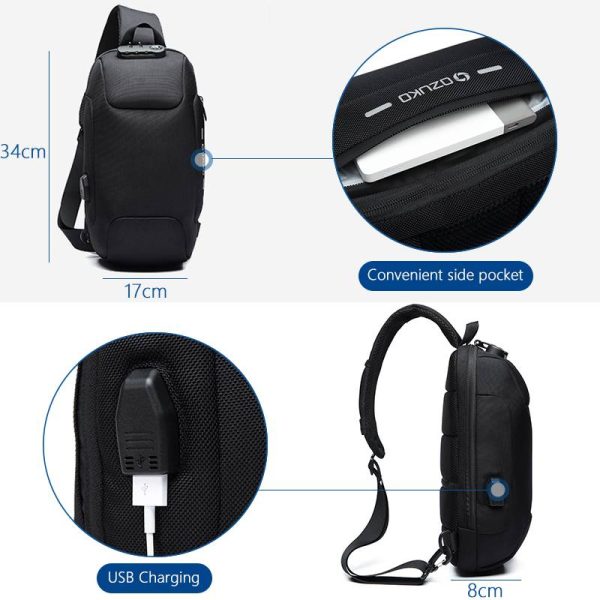 Tactical Waterproof Crossbody Bag for Men With USB Power Connector & Anti Theft Lock