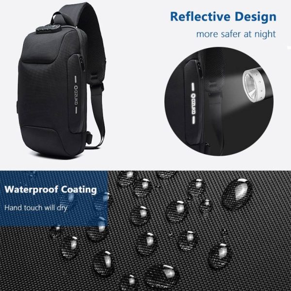 Tactical Waterproof Crossbody Bag for Men With USB Power Connector & Anti Theft Lock