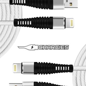 Twin Pack Chargies Apple Compatible Lightning USB Fast Charge Cables Premium Specification 1m + 2m
