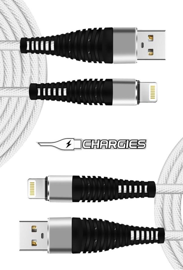 Twin Pack Chargies Apple Compatible Lightning USB Fast Charge Cables Premium Specification 1m + 2m