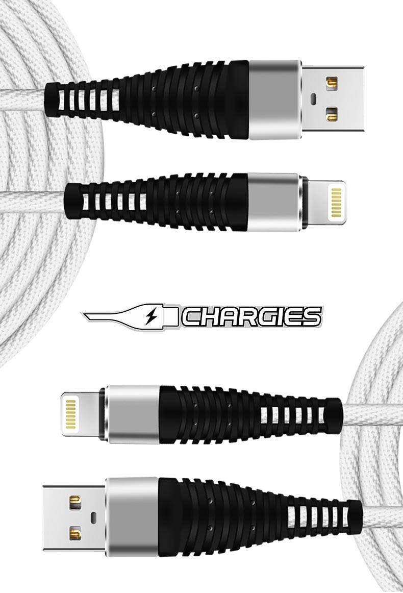 Twin Pack Chargies Apple Compatible Lightning USB Fast Charge Cables Premium Specification 1m + 2m Phones & Accessories 