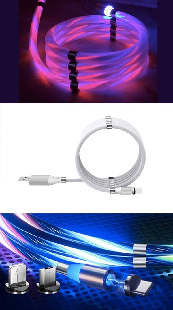 CHARGIES LED Flow Cable Magnetic Coil Up USB Charge Cable Gadgets Phones & Accessories 