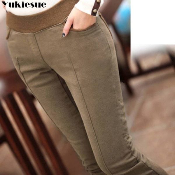 Velvet Insulated Womens Pencil Trouser With High Waist Skinny Look