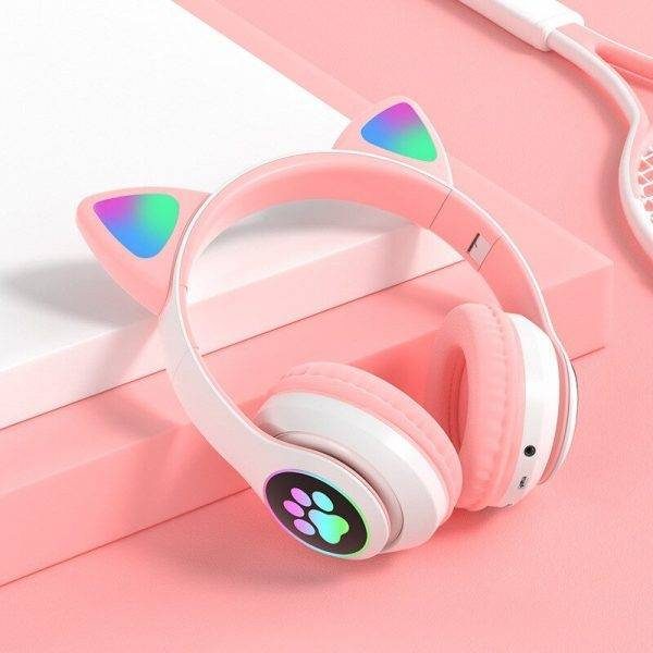Cute Cat Ears Wireless Headphones With Flash LED & Microphone Hands Free Accepts Memory Card