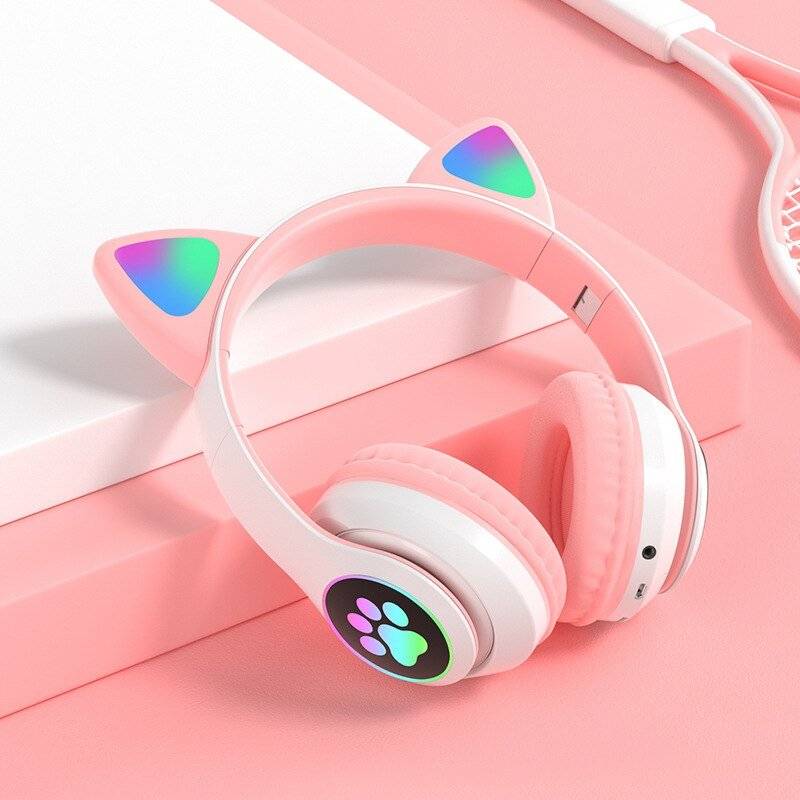 Cute Cat Ears Wireless Headphones LED Kid Girl Stereo Gaming Bluetooth Headsets
