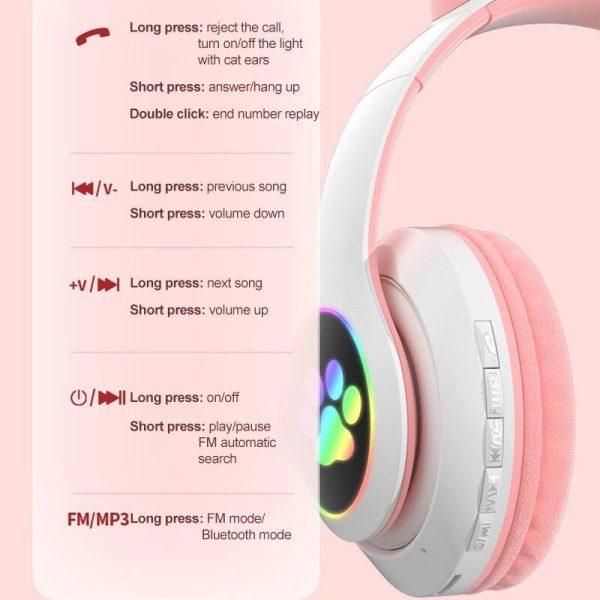 Cat Headphones Cute Cat Ears Wireless Headphones With Flashing LEDs