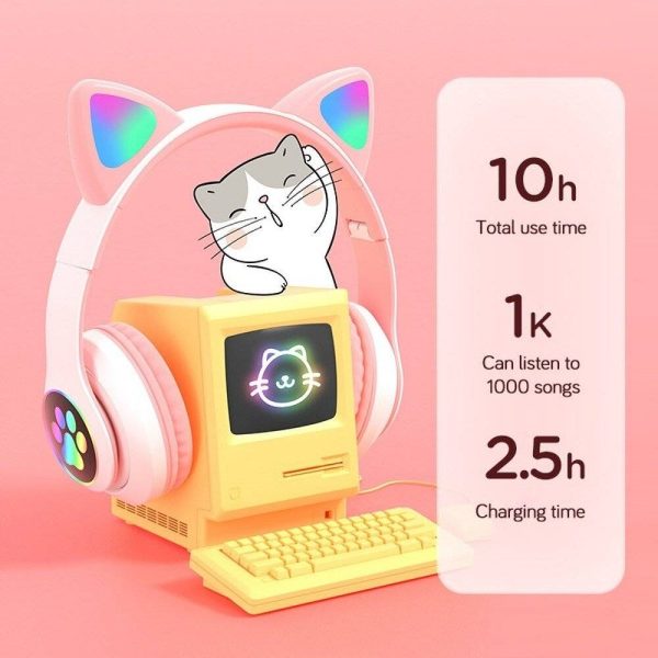 Cat Headphones Cute Cat Ears Wireless Headphones With Flashing LEDs