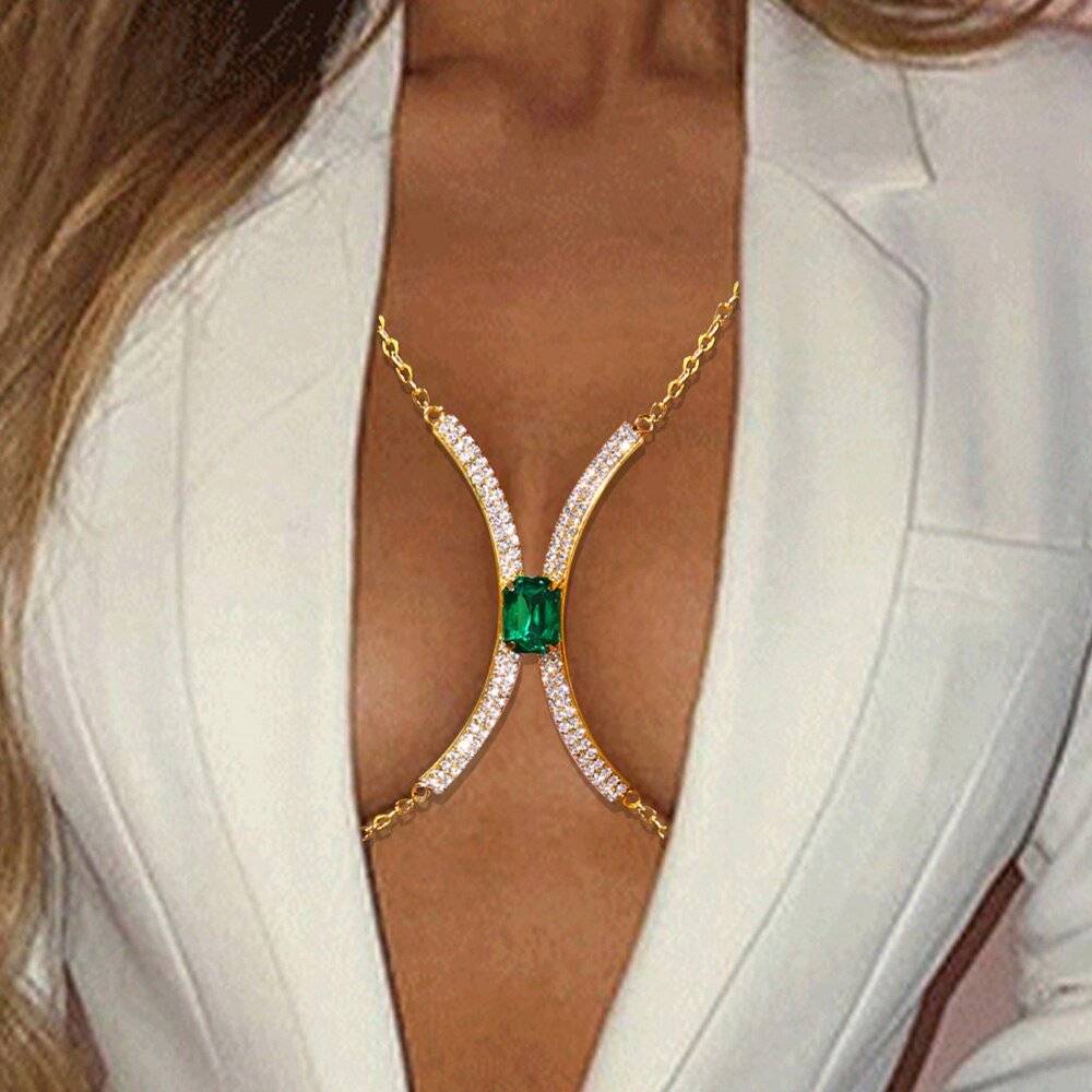 Body Chain Jewelry Harness Women Bikini Chest Necklace Rhinestone