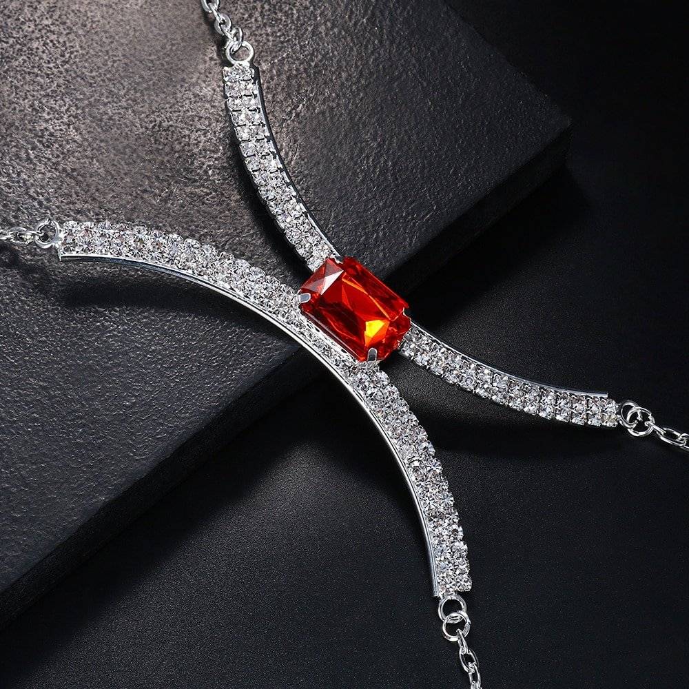 Silver Rhinestone Chest Bracket Bra Chain Body Jewelry Bikini Crystal Body  Chain
