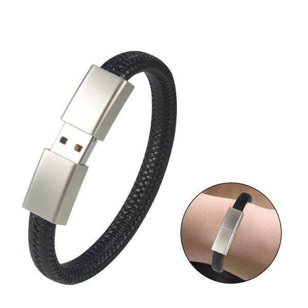 USB Flash Drive Bracelet 64GB - Black Woven Wristband