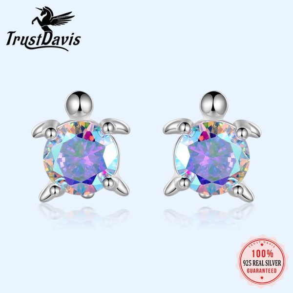 Sterling Silver Stud Earrings Sapphire Heart Turtle