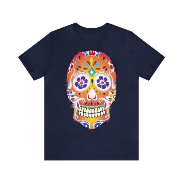 Fizzy Orange Sugar Skull Day Of The Dead (Dia De Los Muertos) Unisex Jersey Short Sleeve T Shirt