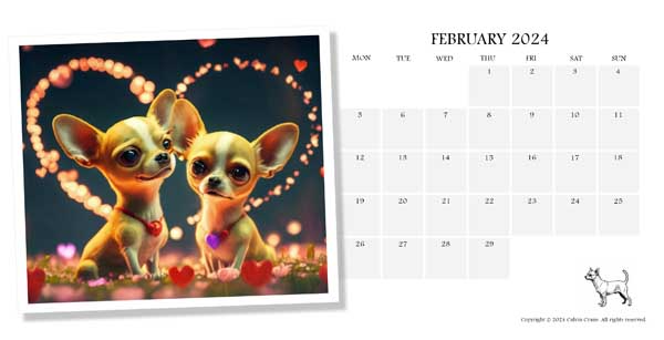 Chihuahua Calendar February 2024