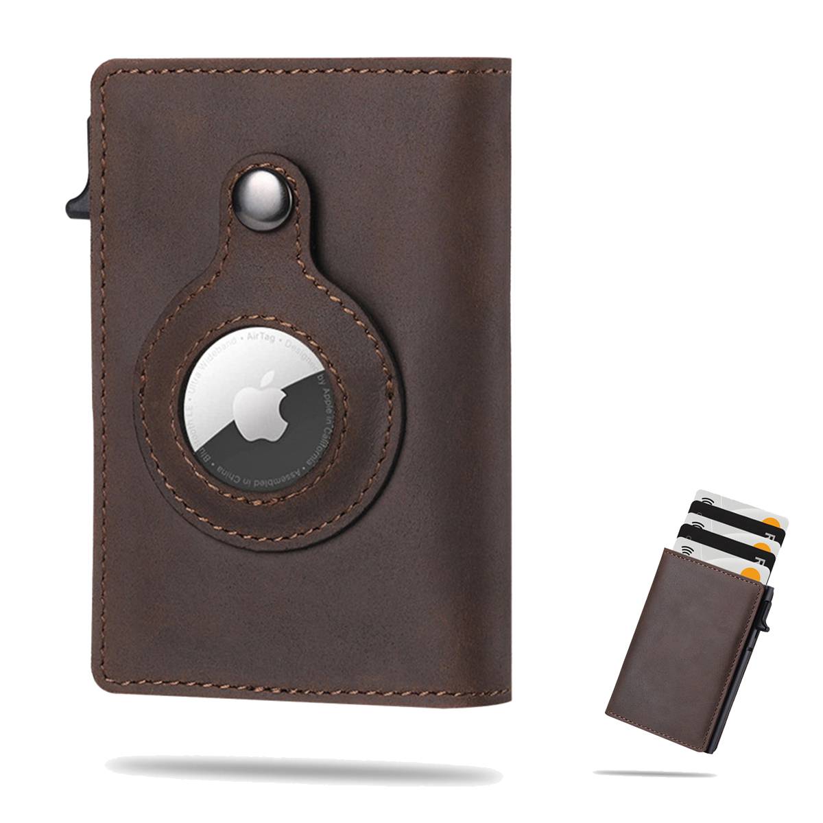 AirTag Wallet Genuine Leather Air Tag Wallet RFID Technology Credit Card Holder with Minimalist Wallet for Men for Apple AirTag