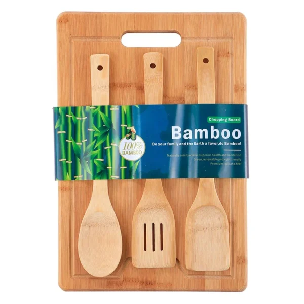 Bamboo Cutting Board With 3 Piece Cookware Set