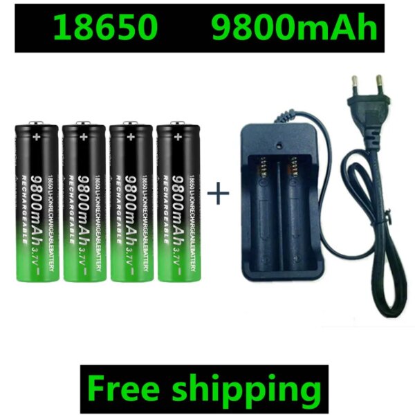 18650 Battery Rechargeable 3.7V  9900Mah Capacity Li-Ion Chargeable Battery & Charger