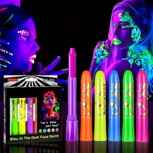 6Pcs UV Neon Face Painting Kit,Glow in the Dark Under UV Lights,Black Light Glow Makeup Kit,Washable Water Soluble Face Painting Beauty