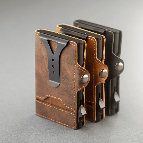 Mens Pop Up Card Wallet Pu Leather Anti-RFID Slim Smart Wallet Money Clip ID Window