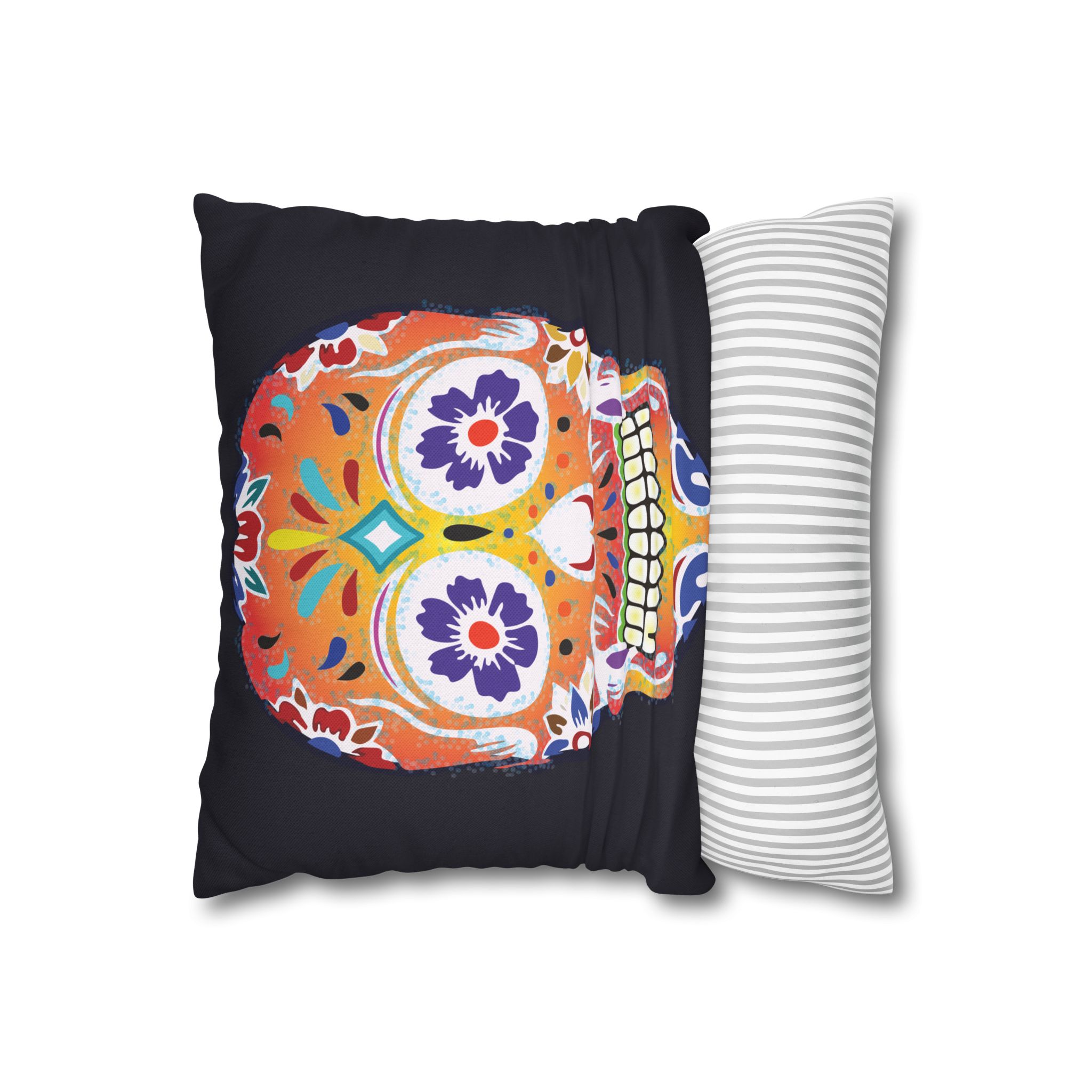 Fizzy Orange Dios De Muerte Cushion | Sugar Skull Square Feature Pillow