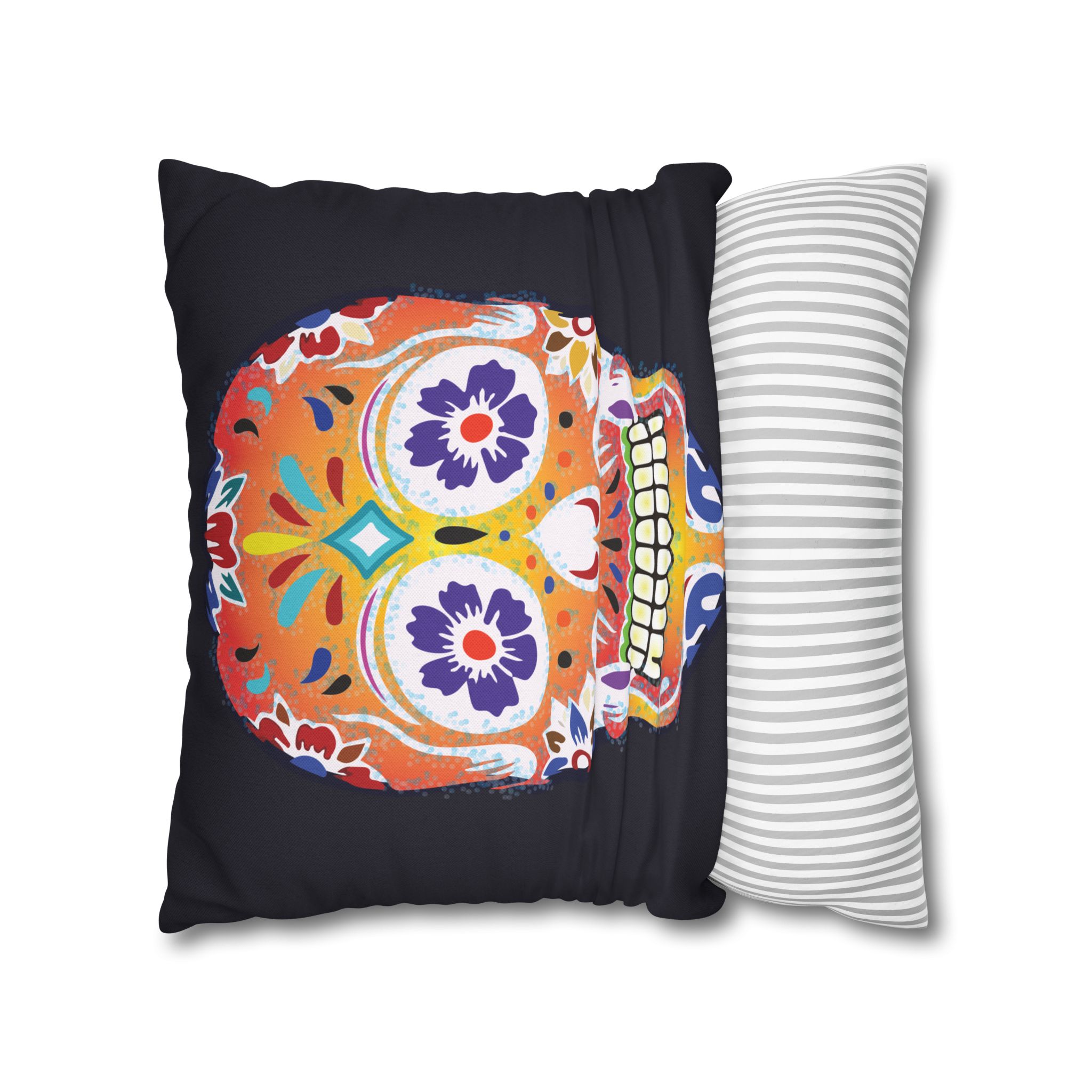 Fizzy Orange Dios De Muerte Cushion | Sugar Skull Square Feature Pillow