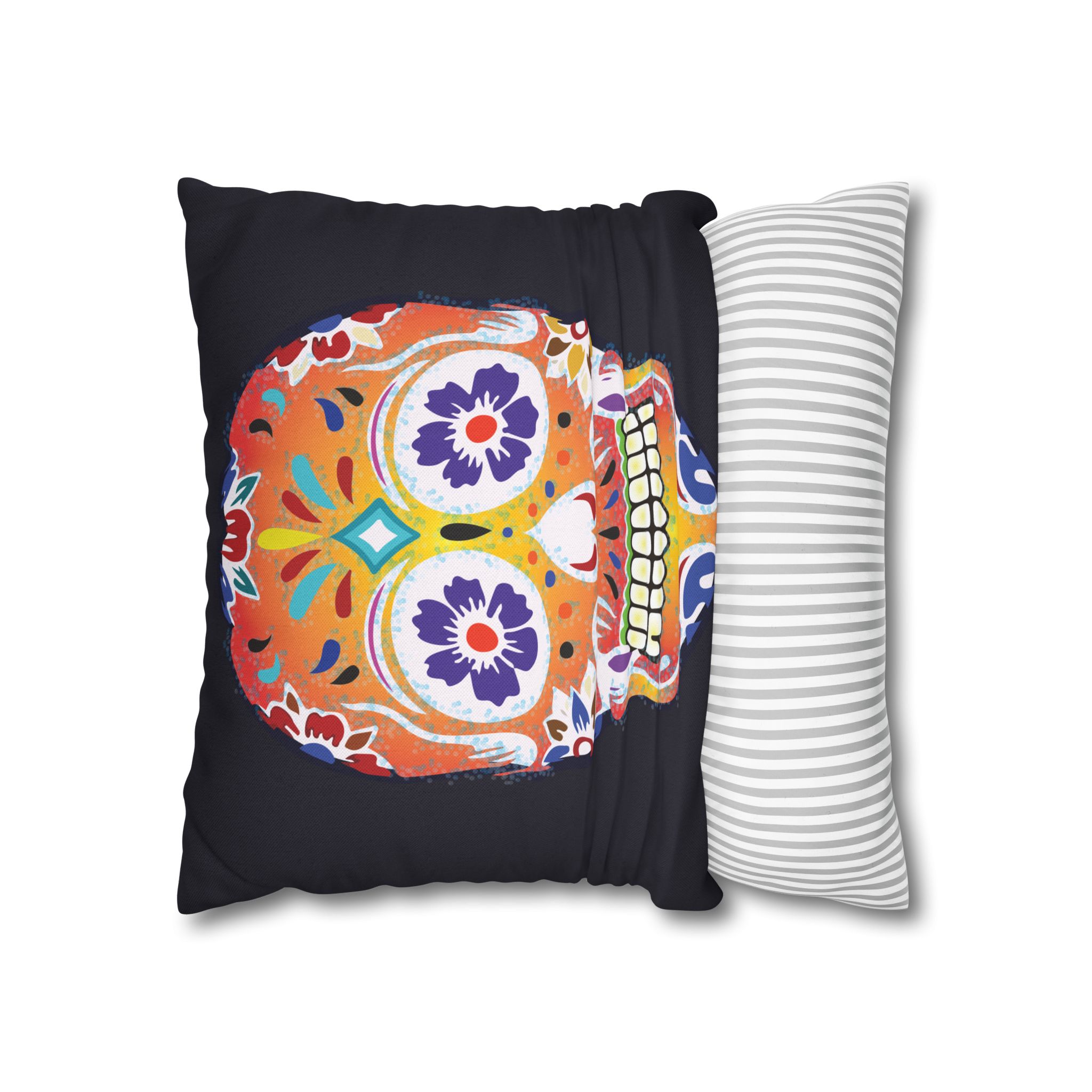 Fizzy Orange Dios De Muerte Cushion | Sugar Skull Square Feature Pillow