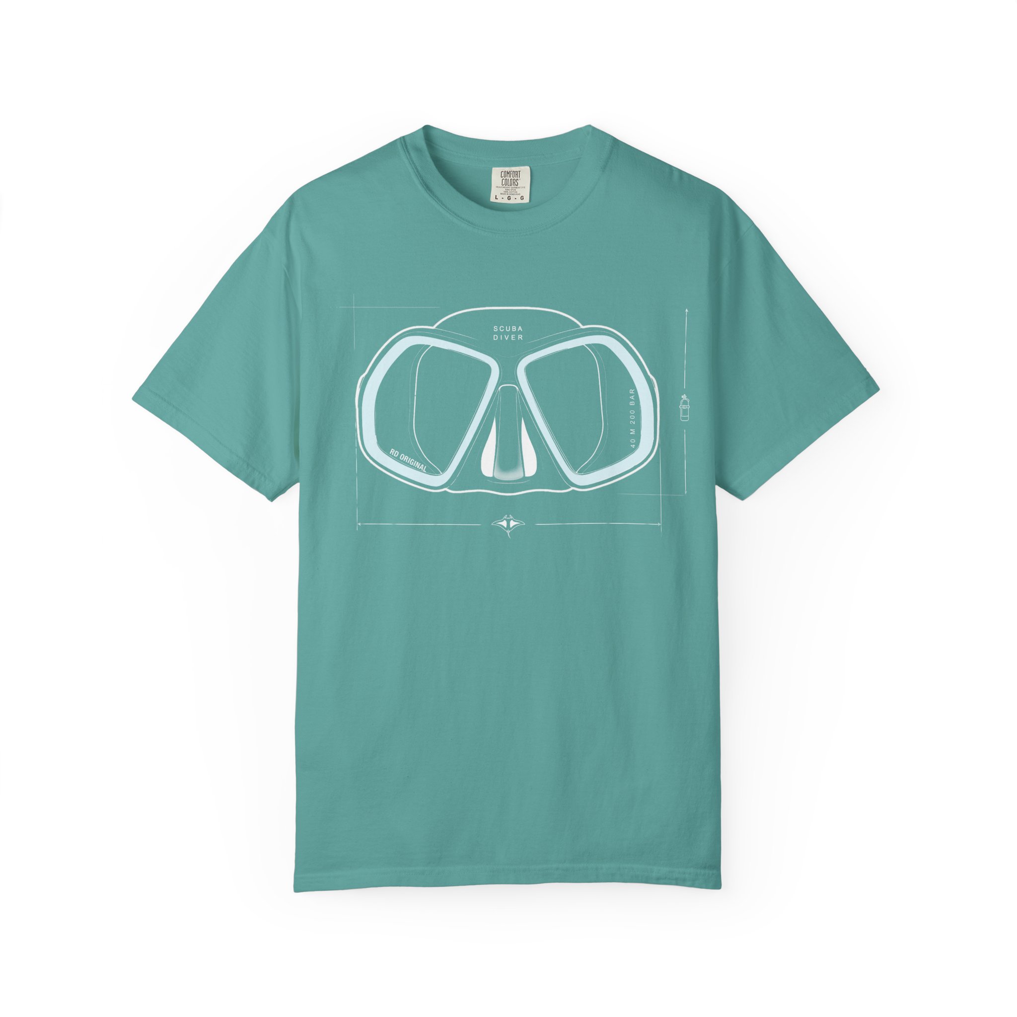 Scuba Mask Tee Shirt - Scuba Diver Garment-Dyed T-shirt with Modern Mask Design - Manta ray Tee Shirt