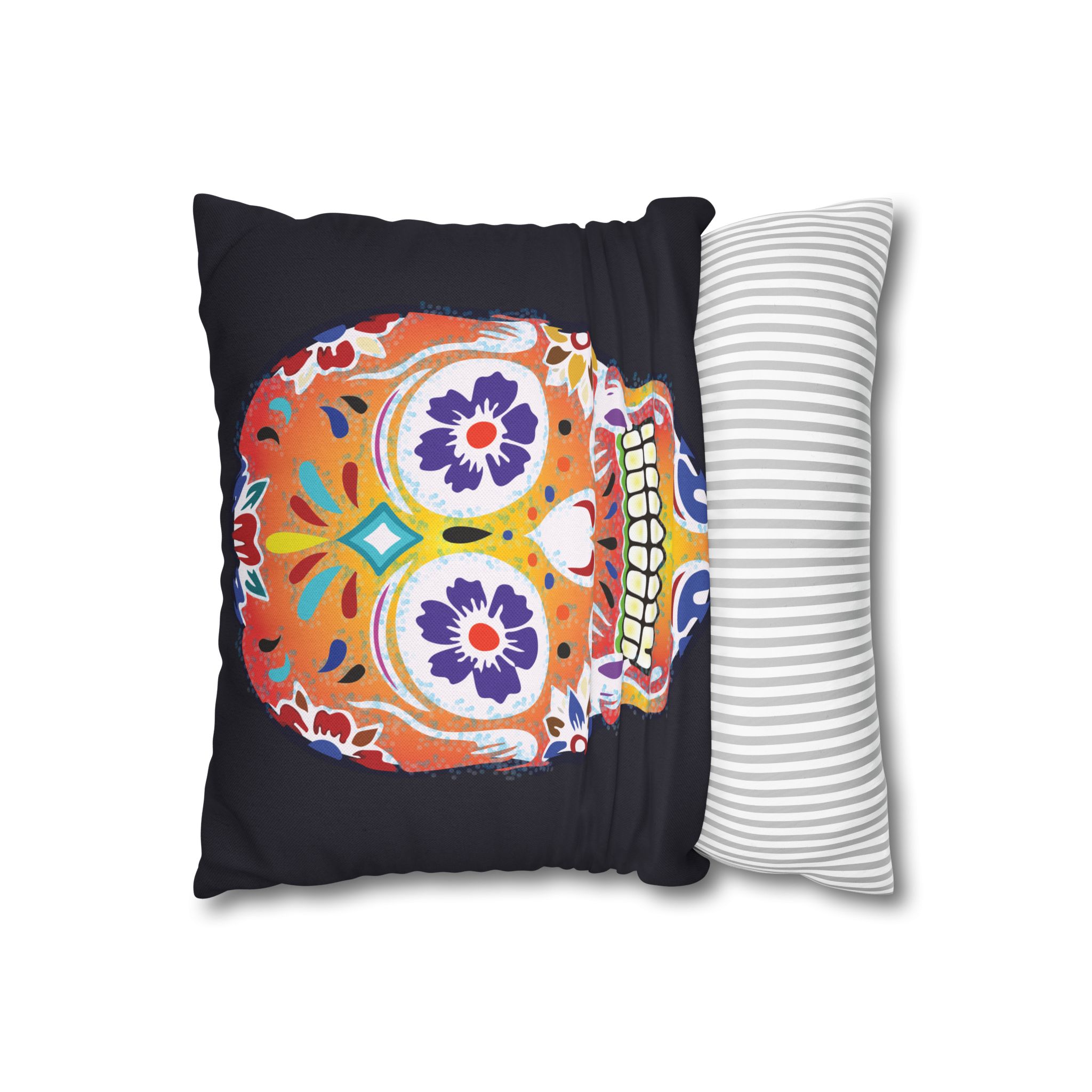 Fizzy Orange Dios De Muerte Cushion | Sugar Skull Square Feature Pillow