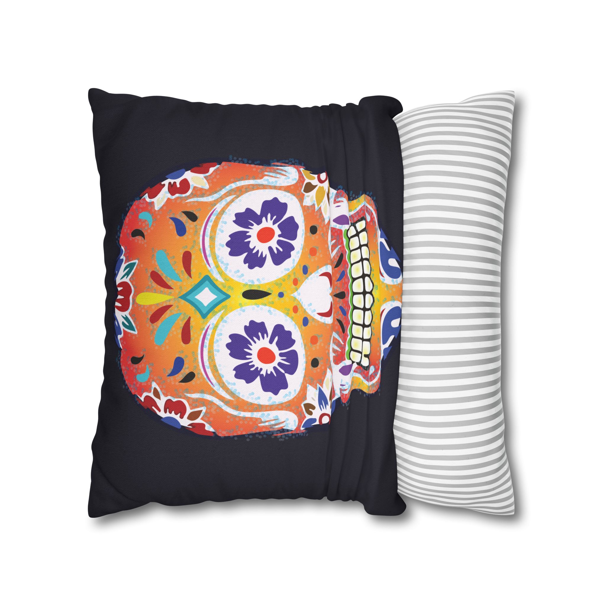 Fizzy Orange Dios De Muerte Cushion | Sugar Skull Square Feature Pillow