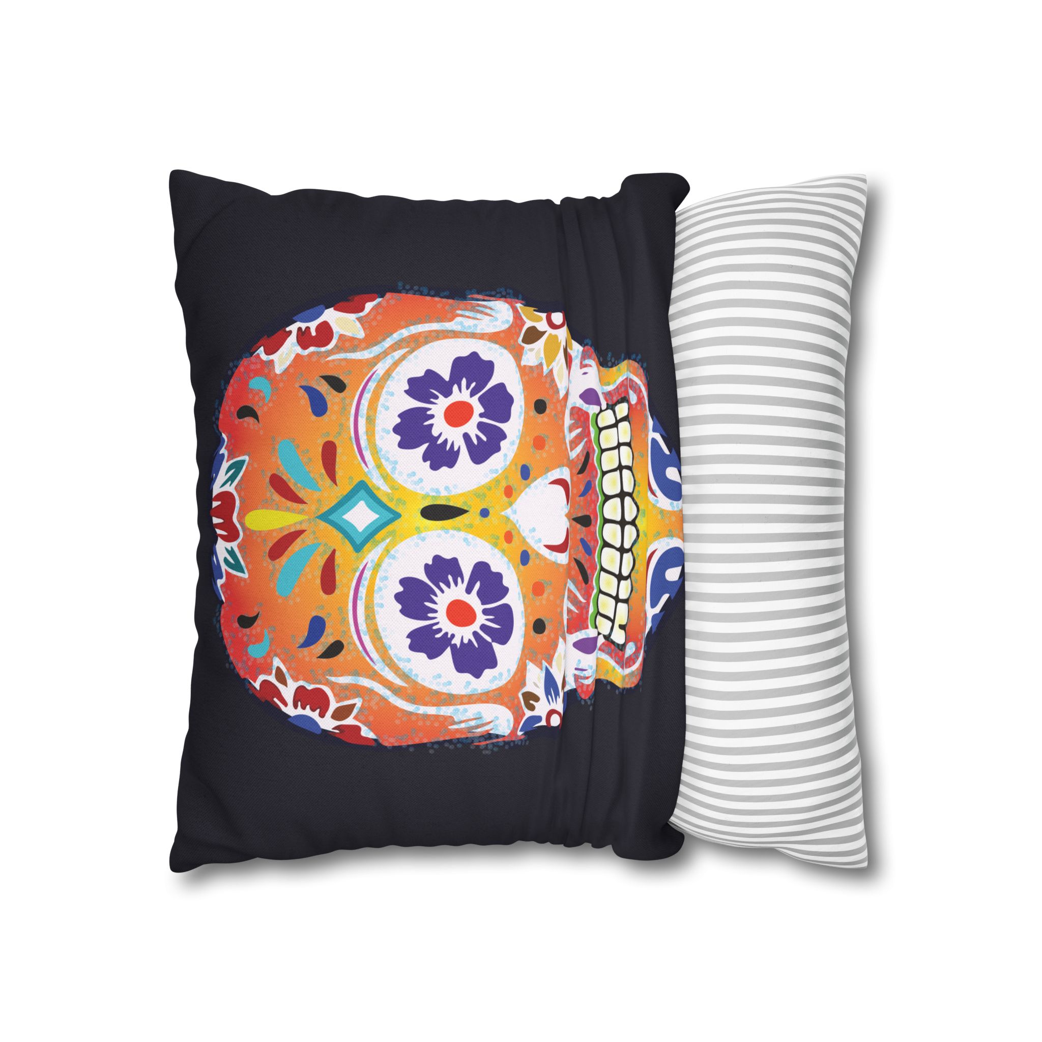 Fizzy Orange Dios De Muerte Cushion | Sugar Skull Square Feature Pillow