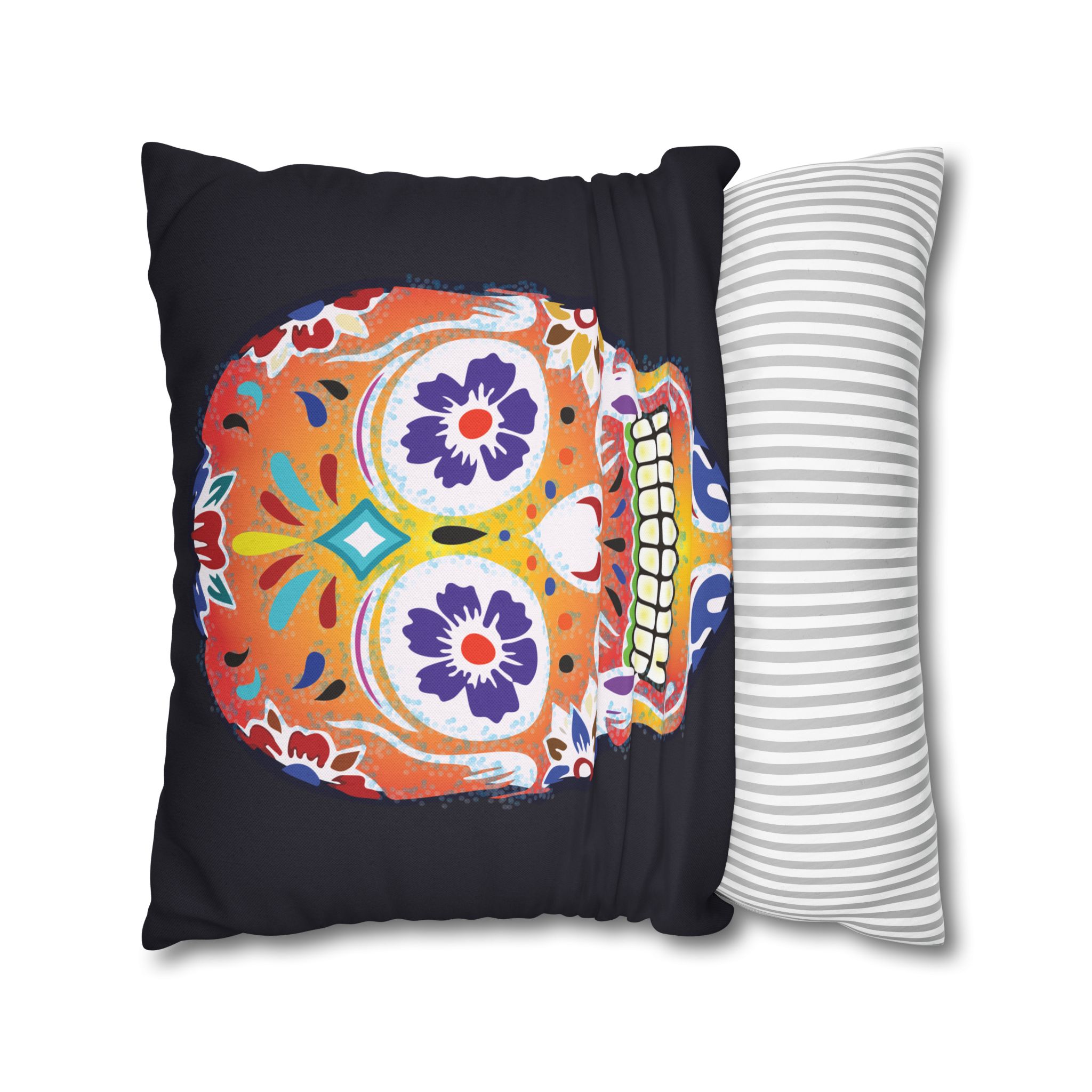 Fizzy Orange Dios De Muerte Cushion | Sugar Skull Square Feature Pillow